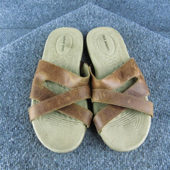 Lands' End Women Slide Sandal Shoes‎ Size 7 Medium Brown Leather - Picture 3 of 9